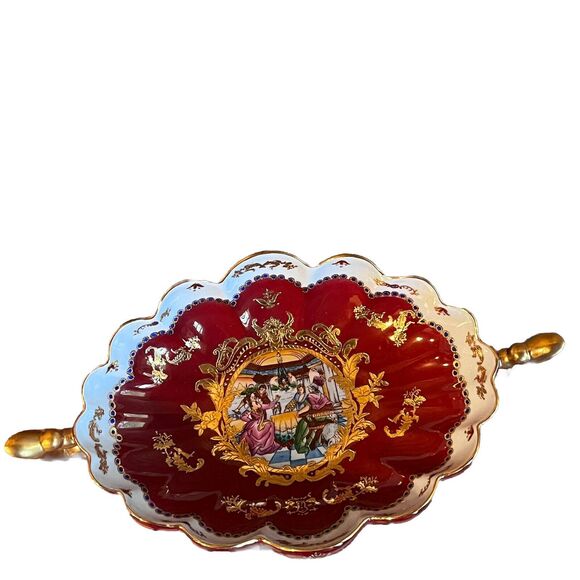 Vintage Sevres Style Porcelain Serving Bowl Hand Painted Scenes Gold Gilding Art - Picture 3 of 16